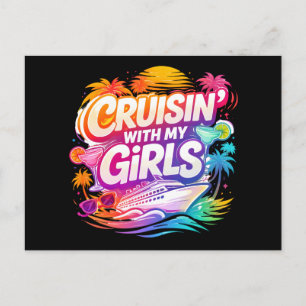 Funny Cruising with My Girls Colorful Cruise Ship Postcard