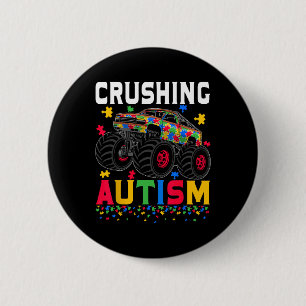 Funny Crushing Autism Awareness Monster Truck Puzz Button