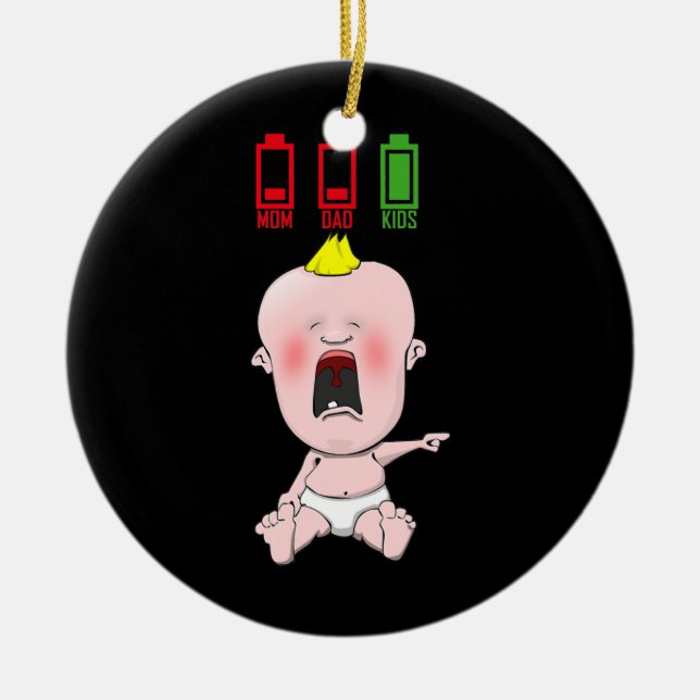 Funny Cry Baby Mom And Dad Low Battery Sweat Cute Ceramic Ornament (Front)