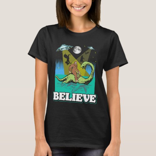 Funny Cryptid Bigfoot Loch Ness Nessie UFO Unicorn T_Shirt