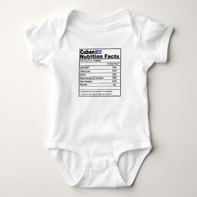 Funny Cuban Nutrition Fact Baby Onsie Baby Bodysuit (Front)