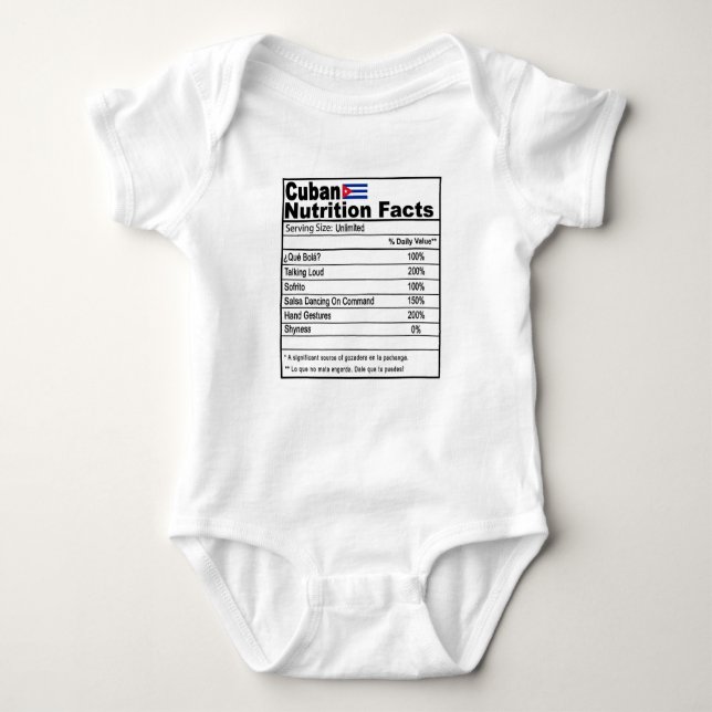 Funny Cuban Nutrition Fact Baby Onsie Bodysuit (Front)