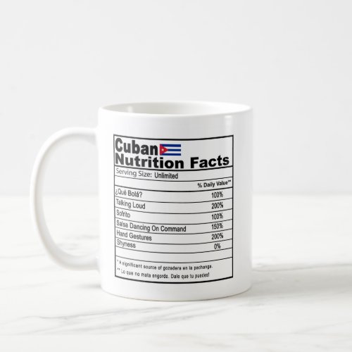 Funny Cuban Nutrition Fact Coffee Mug