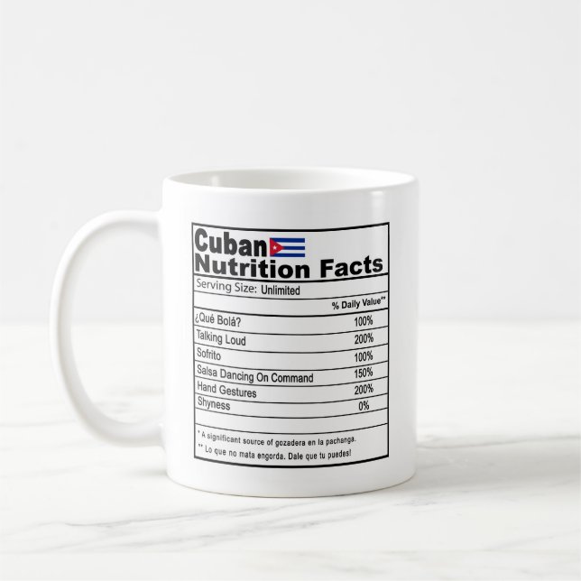 Funny Cuban Nutrition Fact Coffee Mug (Left)