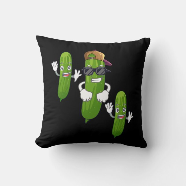 Funny Cucumber Pickle Dancing Food Throw Pillow (Front)