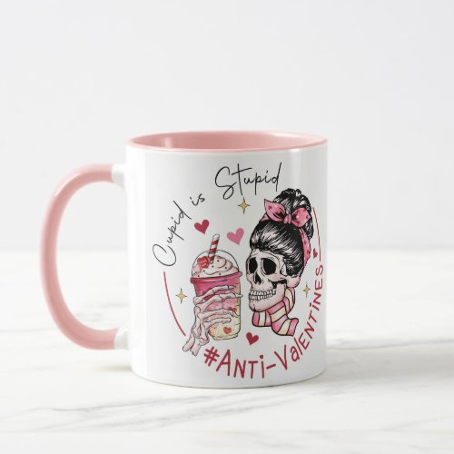 Funny cup against Valentines Day with a skeleton