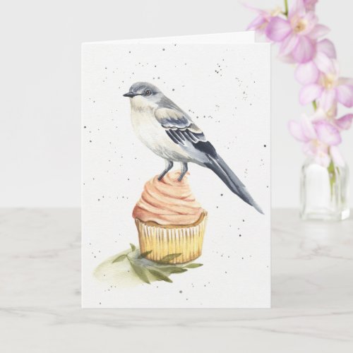 Funny Cupcake Birthday Card _ Watercolor Bird