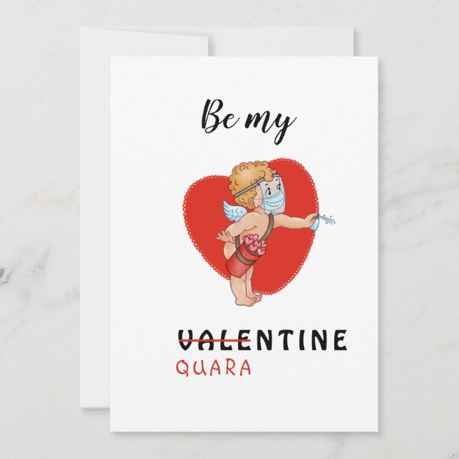 funny cupid mask covid 2021 heart be my valentine holiday card (Front)