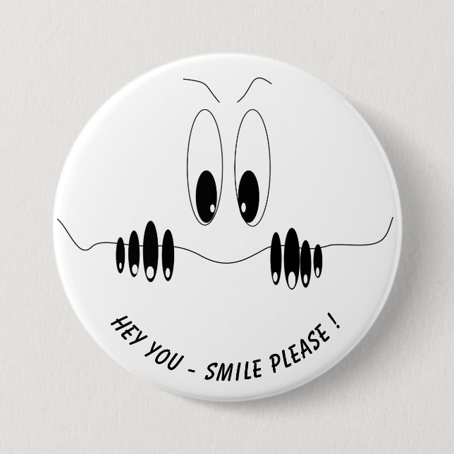 Funny Curiosity Eyes Button Smile Your Text/Color (Front)