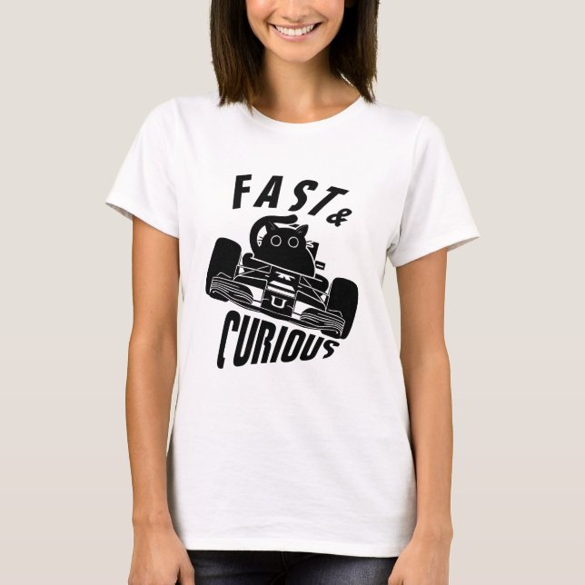Funny Curious car driving cat T-Shirt (Front)