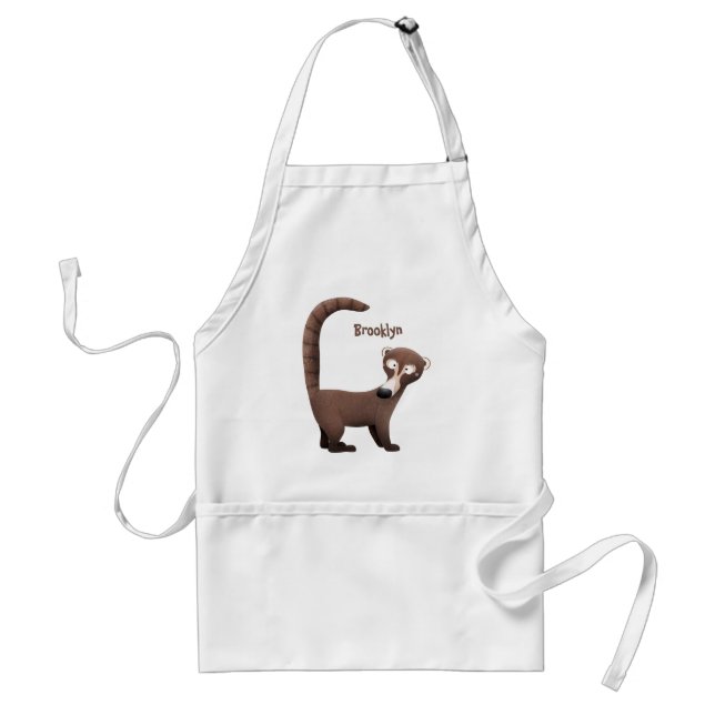 Funny curious coatimundi cartoon illustration  adult apron (Front)