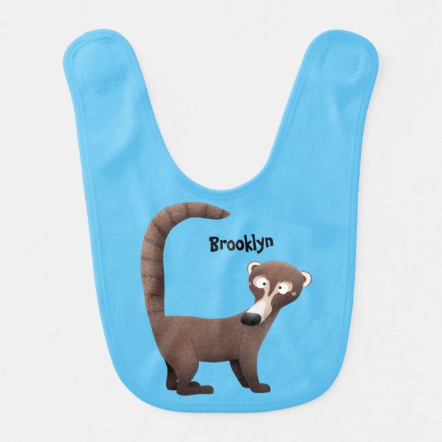 Funny curious coatimundi cartoon illustration baby bib (Front)