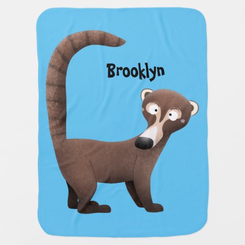 Funny curious coatimundi cartoon illustration baby blanket