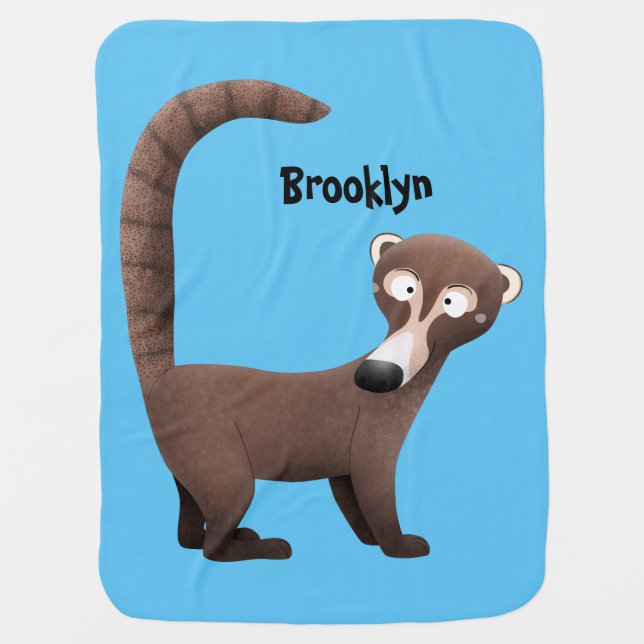Funny curious coatimundi cartoon illustration baby blanket (Front)