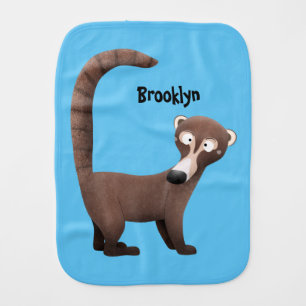 Funny curious coatimundi cartoon illustration baby burp cloth