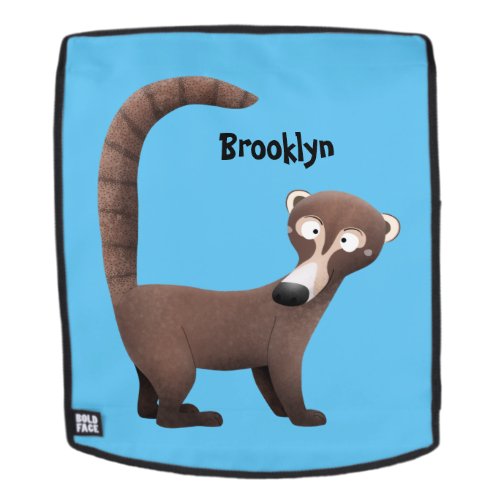 Funny curious coatimundi cartoon illustration backpack