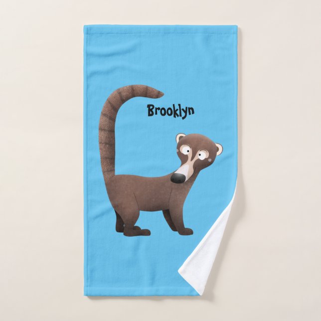 Funny curious coatimundi cartoon illustration bath towel set (Hand Towel)