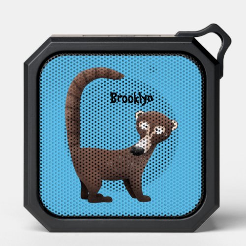 Funny curious coatimundi cartoon illustration  bluetooth speaker