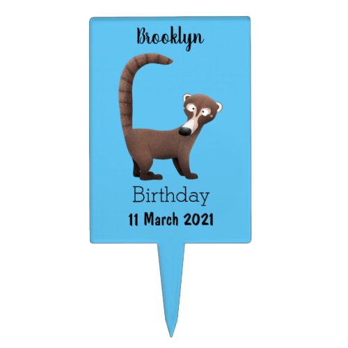 Funny curious coatimundi cartoon illustration cake topper