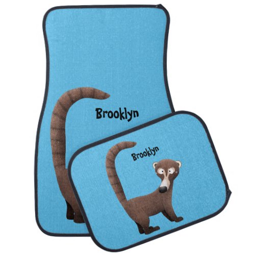 Funny curious coatimundi cartoon illustration car floor mat