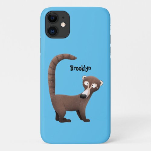 Funny curious coatimundi cartoon illustration iPhone 11 case