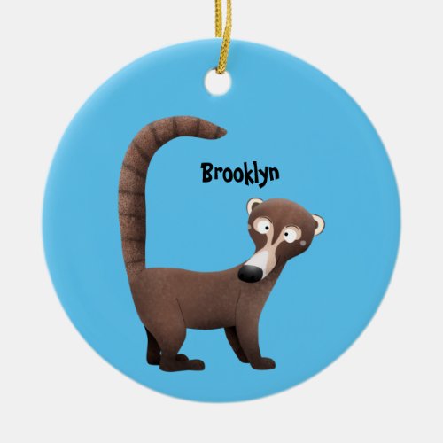 Funny curious coatimundi cartoon illustration ceramic ornament