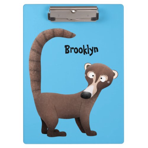 Funny curious coatimundi cartoon illustration  clipboard