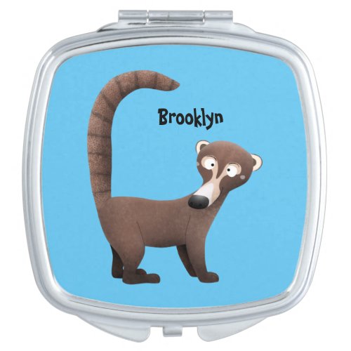 Funny curious coatimundi cartoon illustration  compact mirror