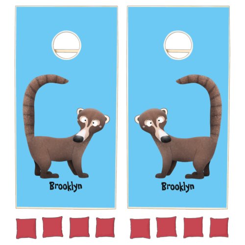 Funny curious coatimundi cartoon illustration cornhole set