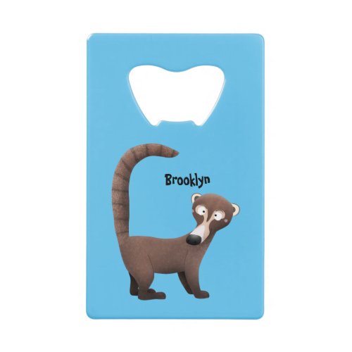 Funny curious coatimundi cartoon illustration credit card bottle opener