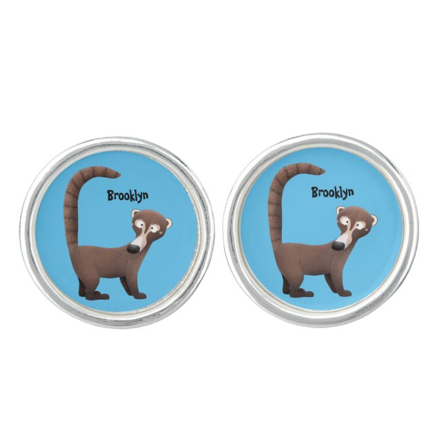 Funny curious coatimundi cartoon illustration cufflinks (Front)