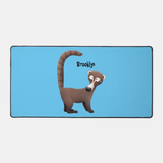 Funny curious coatimundi cartoon illustration  desk mat (Front)