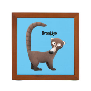 Funny curious coatimundi cartoon illustration desk organizer