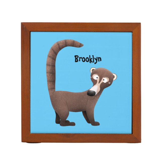 Funny curious coatimundi cartoon illustration desk organizer (Front)