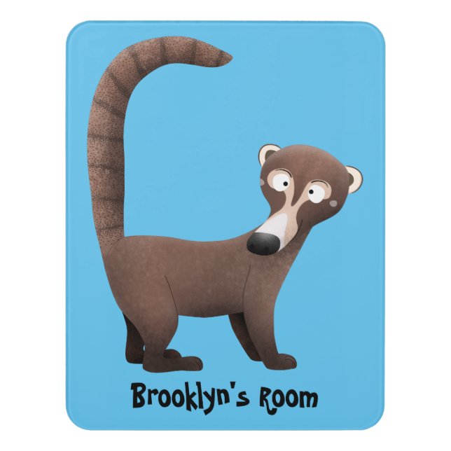 Funny curious coatimundi cartoon illustration  door sign (Contemporary Vert)