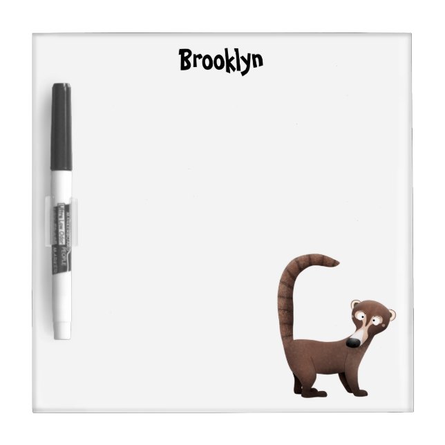 Funny curious coatimundi cartoon illustration dry erase board (Front)
