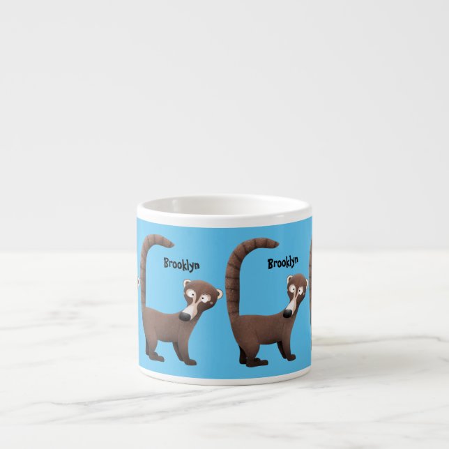 Funny curious coatimundi cartoon illustration espresso cup (Front)