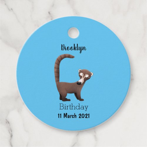 Funny curious coatimundi cartoon illustration favor tags