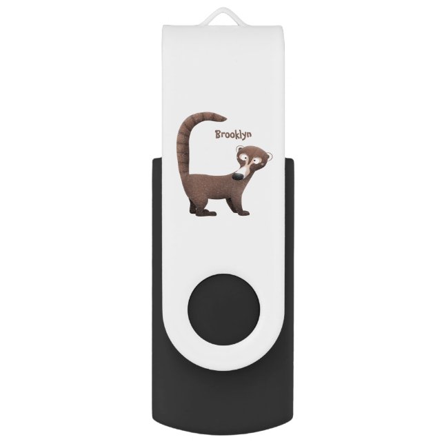 Funny curious coatimundi cartoon illustration  flash drive (Front Vertical)