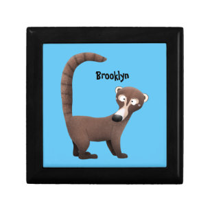 Funny curious coatimundi cartoon illustration gift box