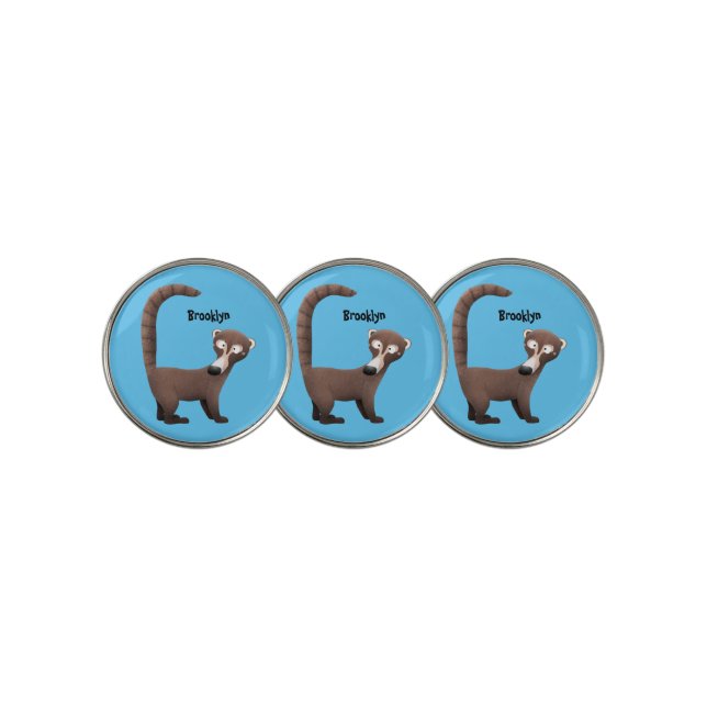 Funny curious coatimundi cartoon illustration golf ball marker (3 Up)