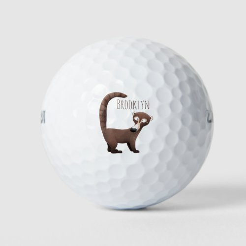 Funny curious coatimundi cartoon illustration golf balls