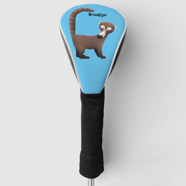 Funny curious coatimundi cartoon illustration golf head cover (Front)