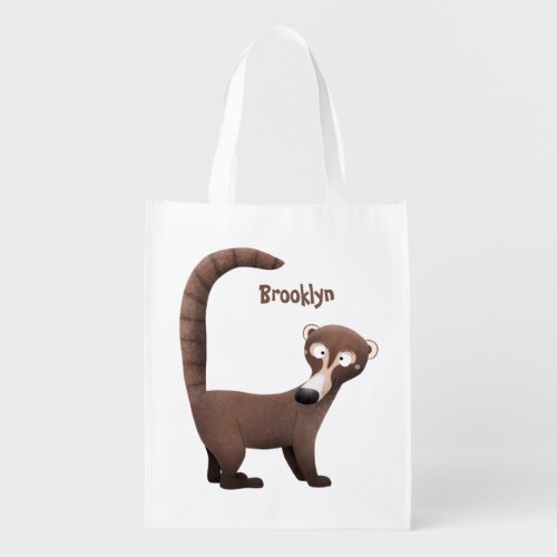 Funny curious coatimundi cartoon illustration grocery bag