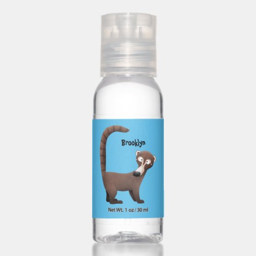 Funny curious coatimundi cartoon illustration hand sanitizer