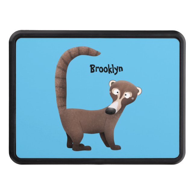 Funny curious coatimundi cartoon illustration hitch cover (Front)