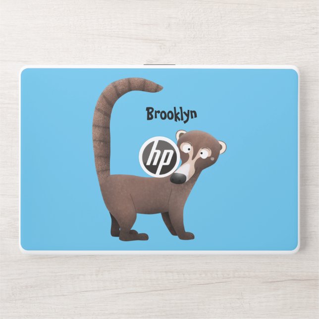 Funny curious coatimundi cartoon illustration HP laptop skin (Front)