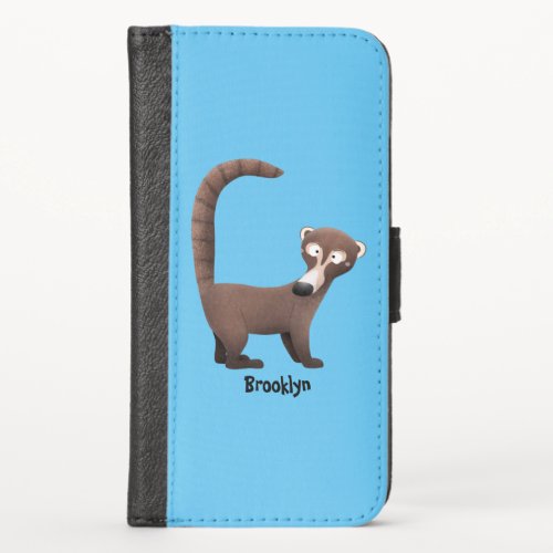 Funny curious coatimundi cartoon illustration  iPhone x wallet case