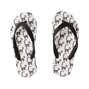 Funny curious coatimundi cartoon illustration kid's flip flops