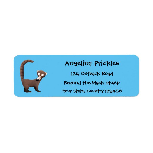 Funny curious coatimundi cartoon illustration label (Front)